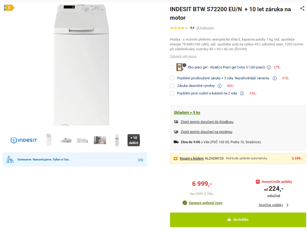 Pračka Indesit, 7kg, 1200 ot., A+++