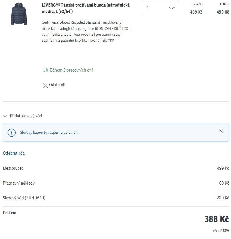 Lidl-shop - sleva 40% na prošívané bundy