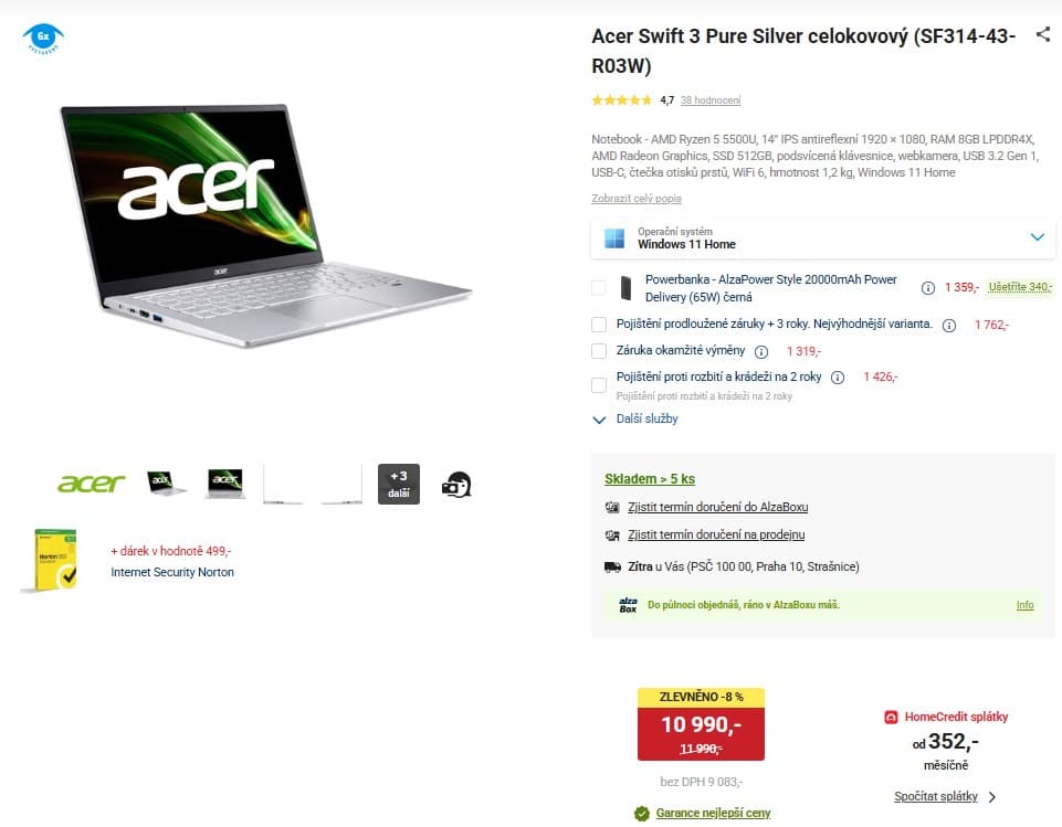 Acer 4GHz, 8GB RAM, SSD, 14", 1,19kg