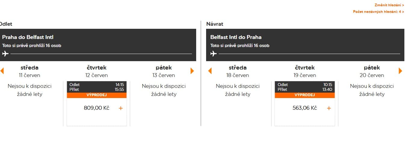 Zpáteční letenky Praha - Belfast