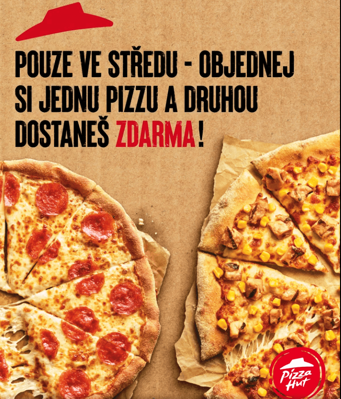 Pizza Hut - akce 1+1 zdarma na všechny pizzy