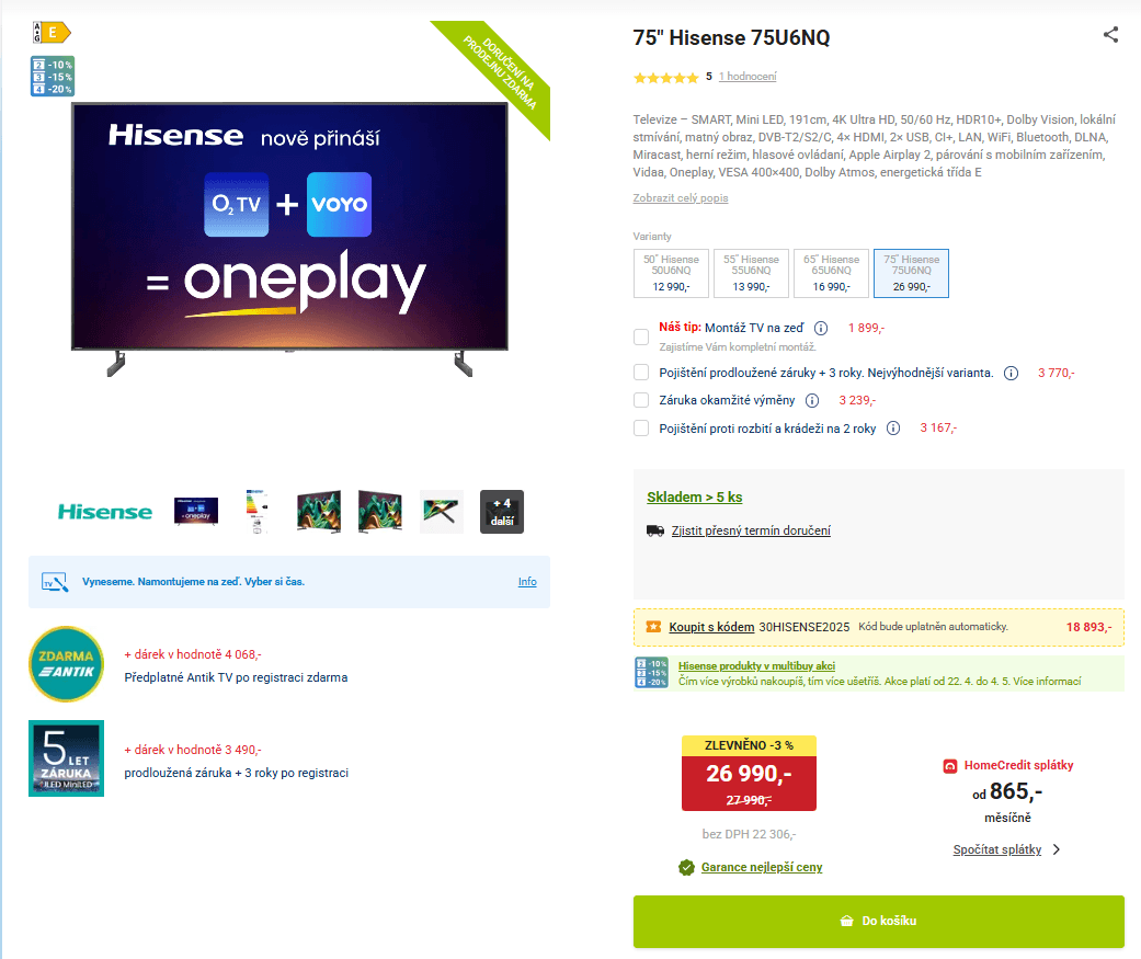 4K Smart TV, Atmos, 191 cm, Hisense
