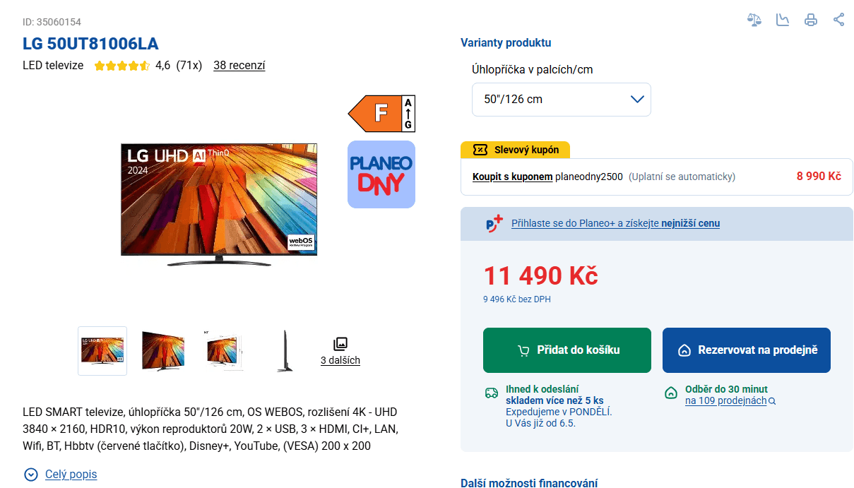 4K Smart TV, 126 cm, LG