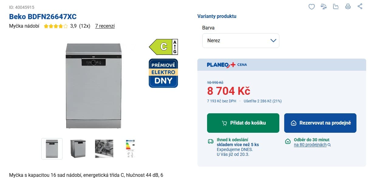 Myčka nádobí Beko, 16 sad, C, 6 prog