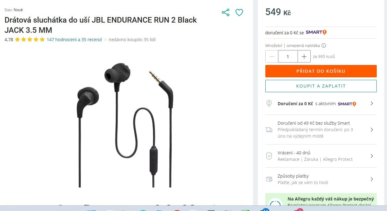 BT sportovní sluchátka JBL Endurance