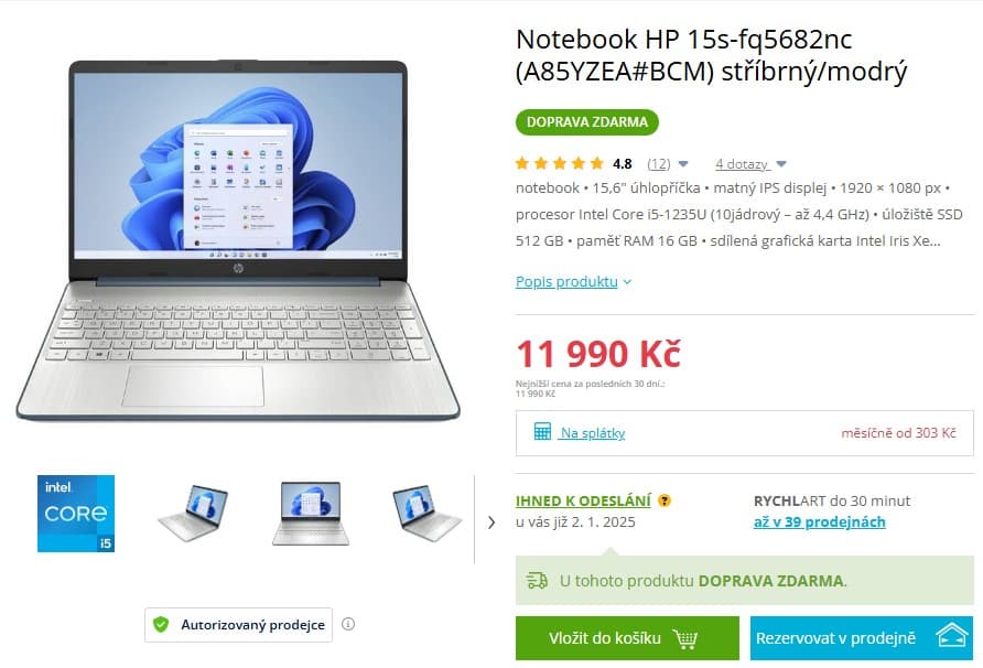 HP i5 4,4GHz, 16GB RAM, SSD, 15,6"