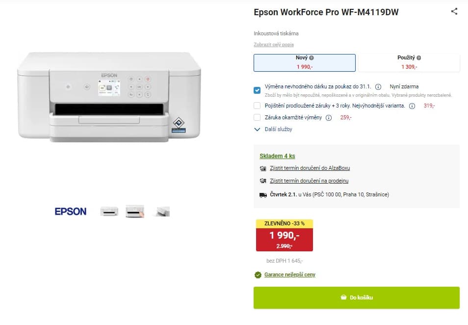 Ink. ČB tiskárna Epson Wifi, dotyk