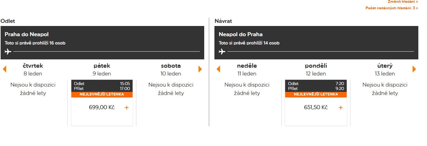 Zpáteční letenky Praha - Neapol