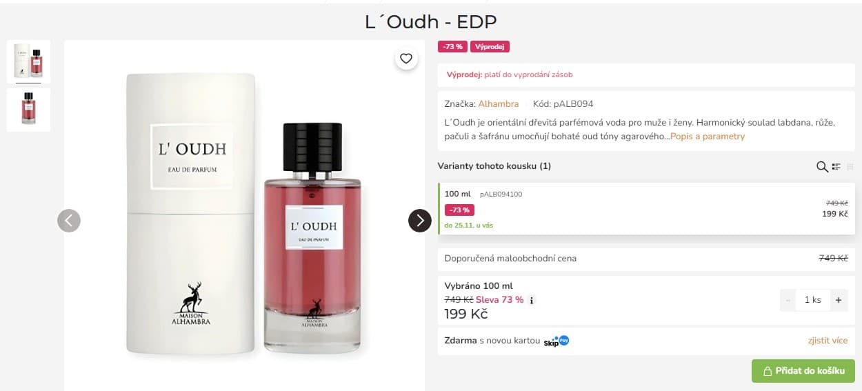 Parfémovaná voda Alhambra L´Oudh 100 ml