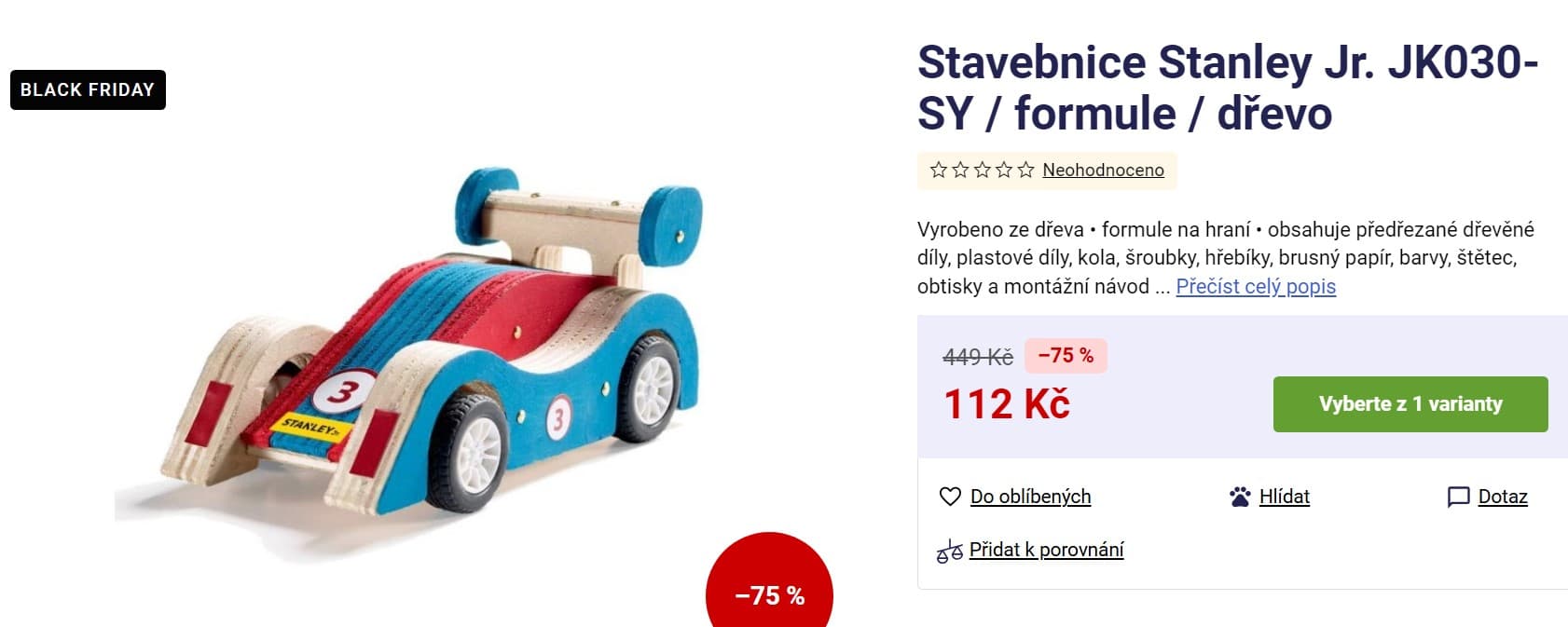 Stavebnice Stanley dřevěná formule