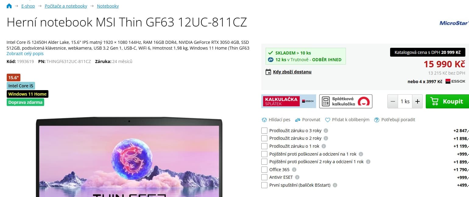 MSI i5 4,4GHz, 16GB RAM, 4GB Nvidia, 15,6"