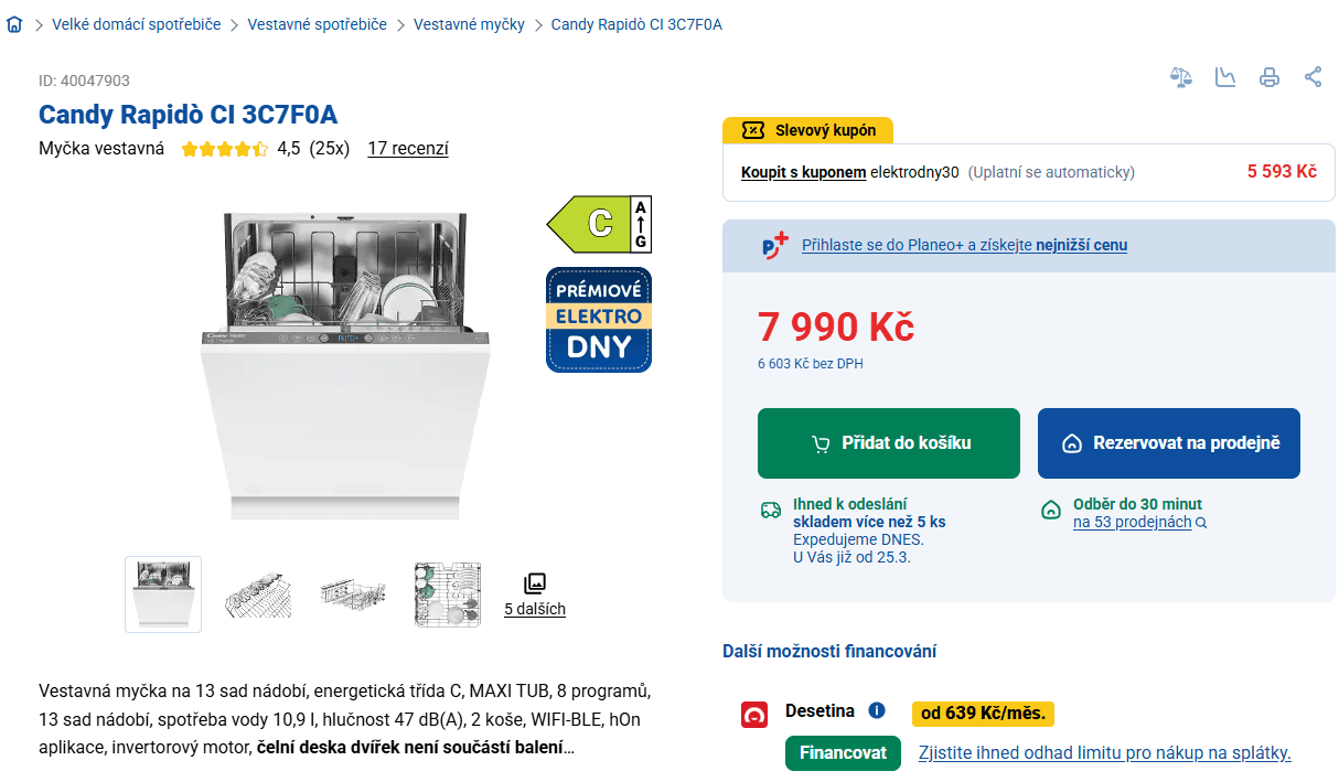 Myčka nádobí Candy 13 sad, Wifi