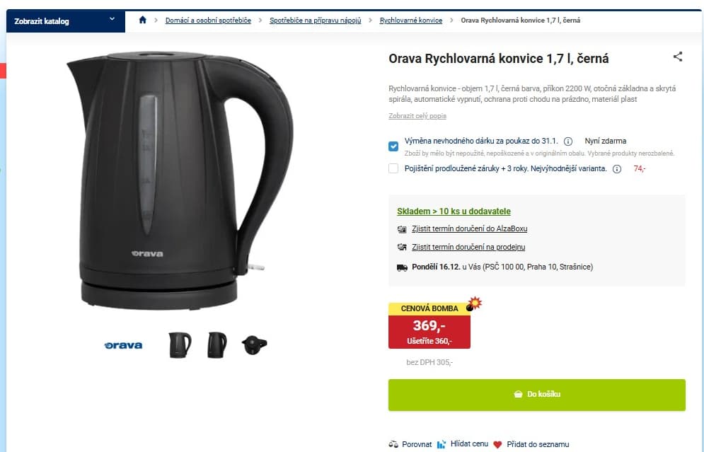 Rychlovarná konvice Orava, 1,7 l, 2200W