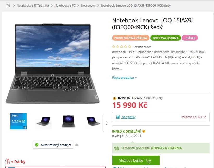 Lenovo i5 4,4GHz, 24GB RAM, 4GB grafika, 15,6"