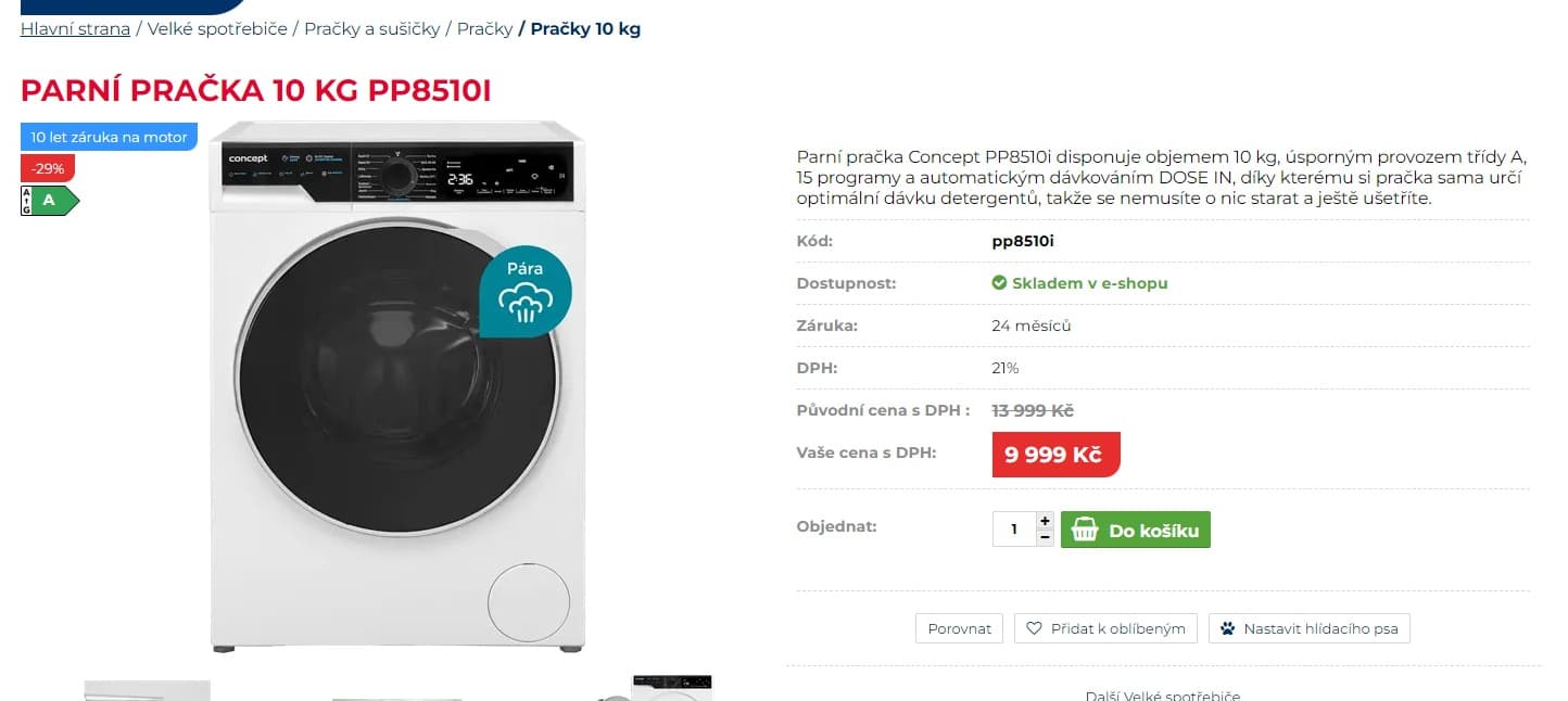 Parní pračka Concept 10kg, 1400ot., A