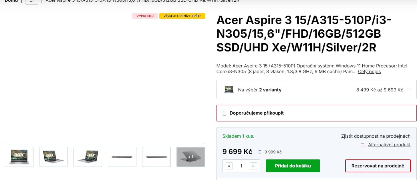 Acer i3 3,8GHz, 16GB RAM, SSD, 15,6"