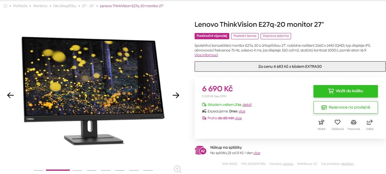 QHD PC monitor Lenovo 27", repro