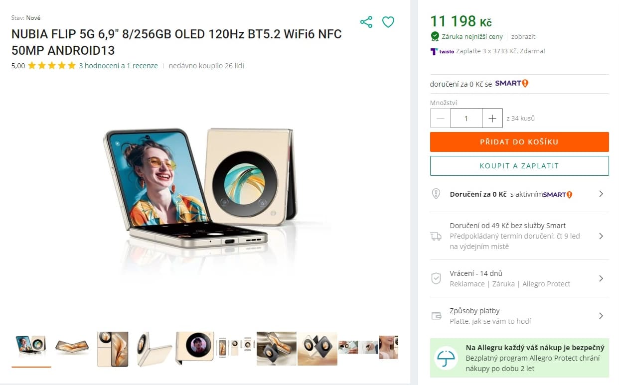 Skládací Nubia Flip, 8x 2,4GHz, 8/256GB, 6,9"