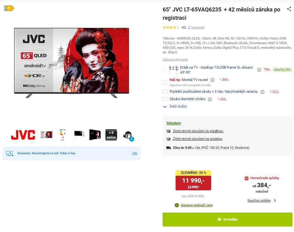 4K QLED Android Smart TV 164cm, JVC