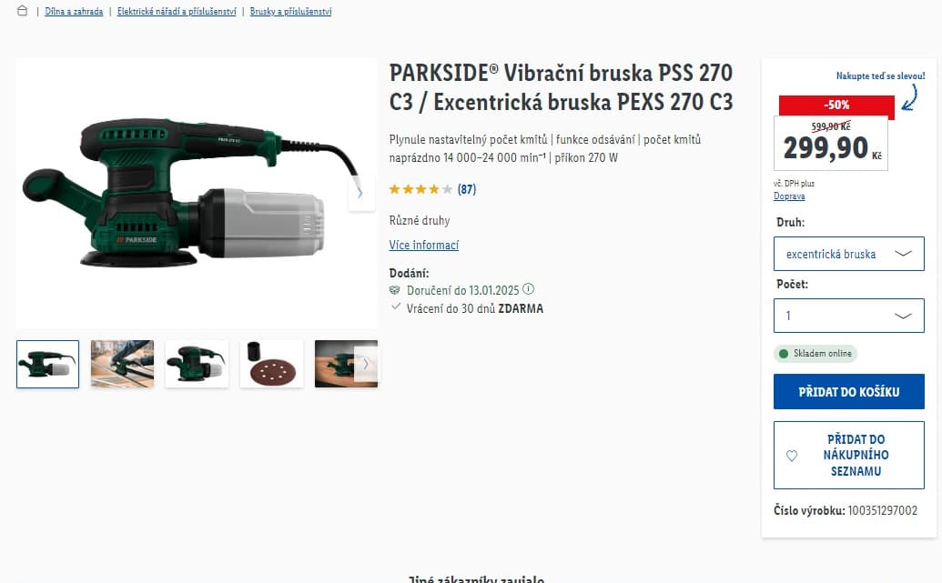 Vibrační Excentrická bruska PARKSIDE