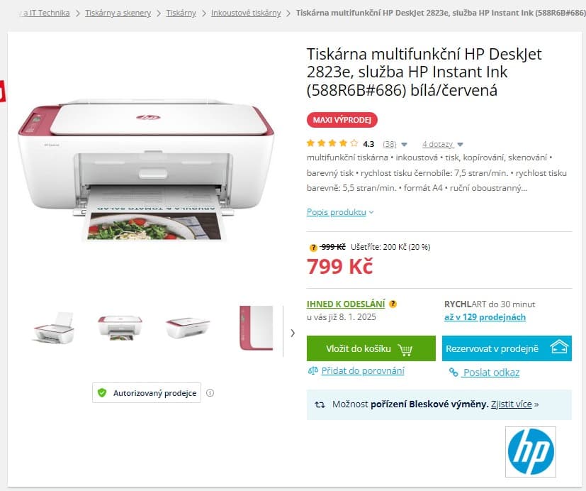 Multifunkce ink. barva HP, Wifi, BT