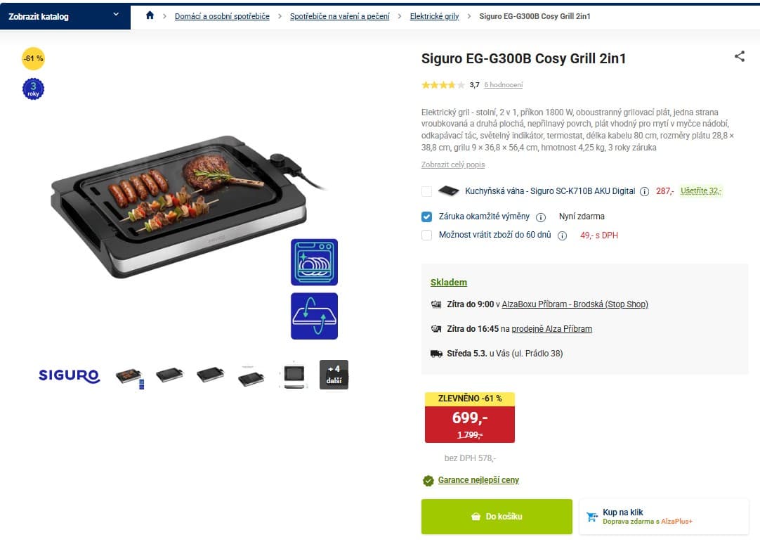 Elektrický gril Siguro Cosy Grill 2in1