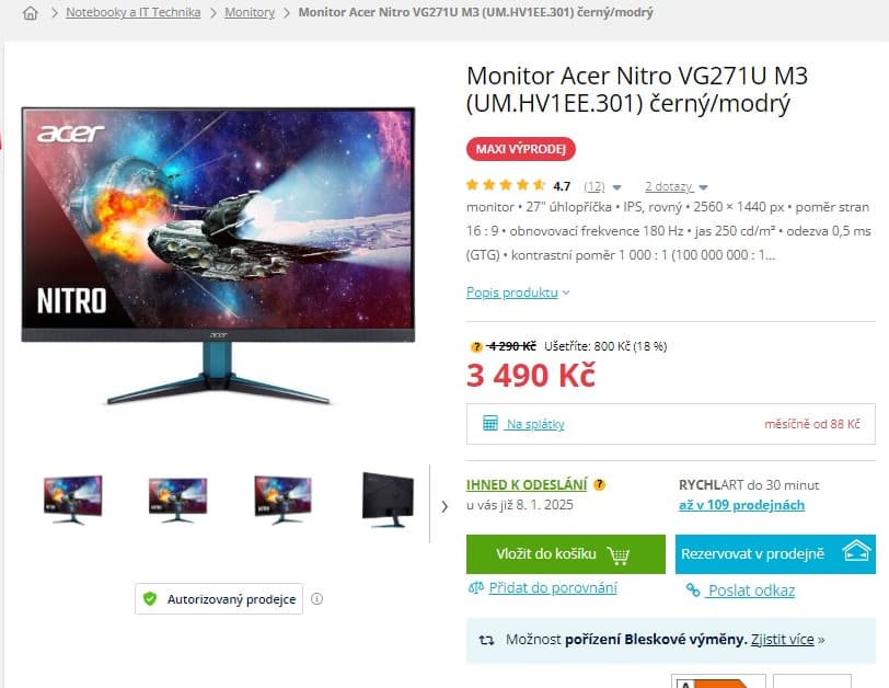 Herní PC monitor Acer WQHD 27"