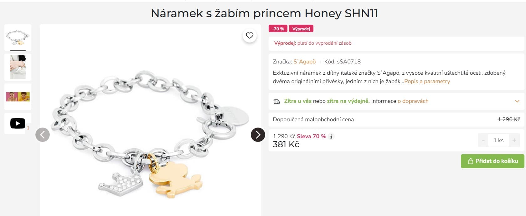 Ocelový náramek S`Agapõ Honey