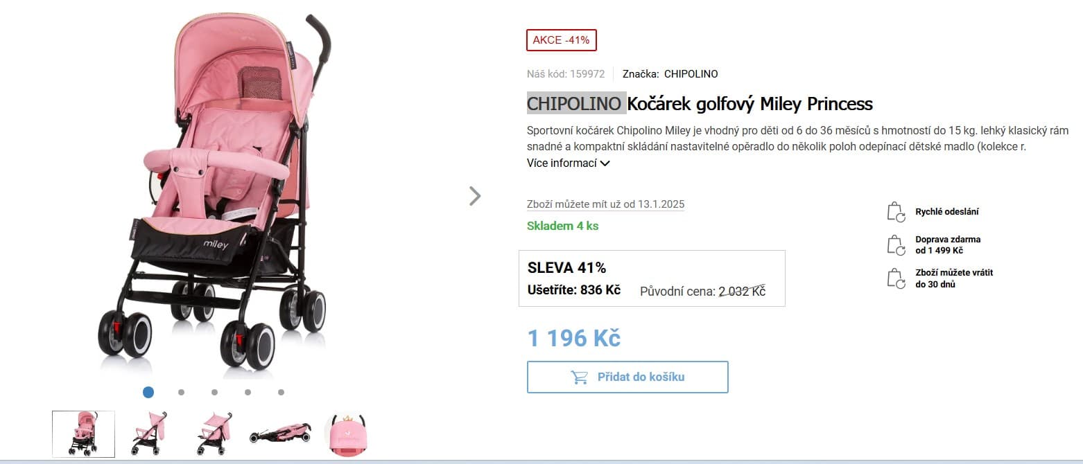 Sportovní kočárek Chipolino Miley, do 15 kg