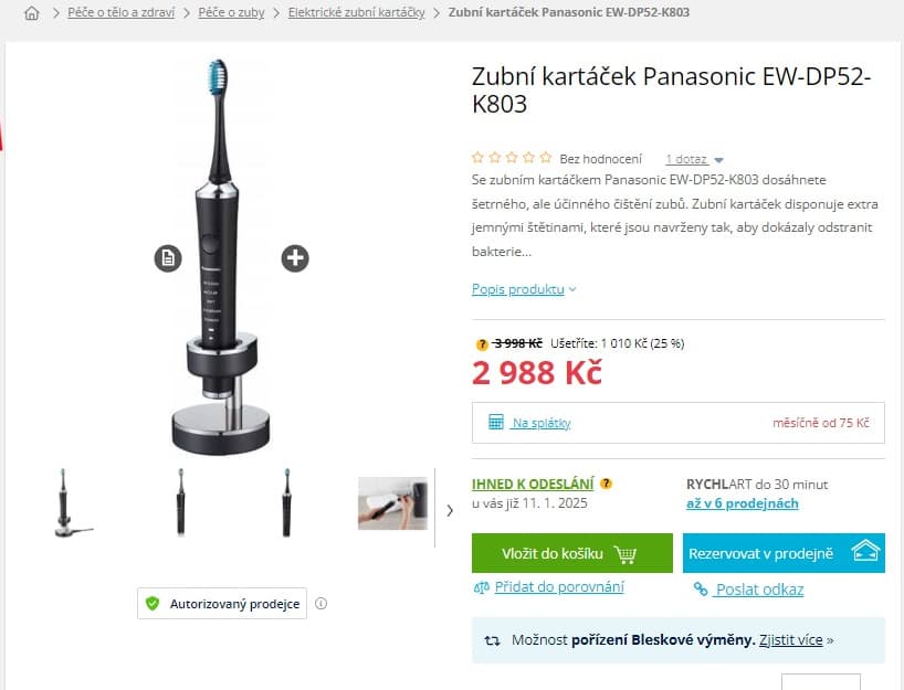 El. kartáček Panasonic, sonický, 2vibrace