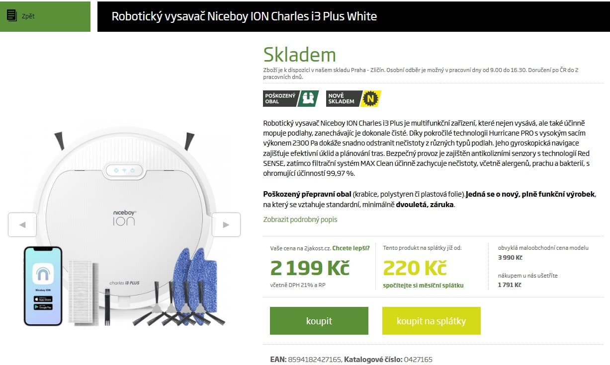 Robotický vysavač Niceboy ION Charles i3 Plus