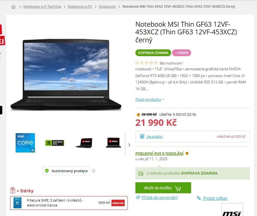 MSI i5 4,4GHz, 16GB RAM, 8GB Nvidia, 15,6"