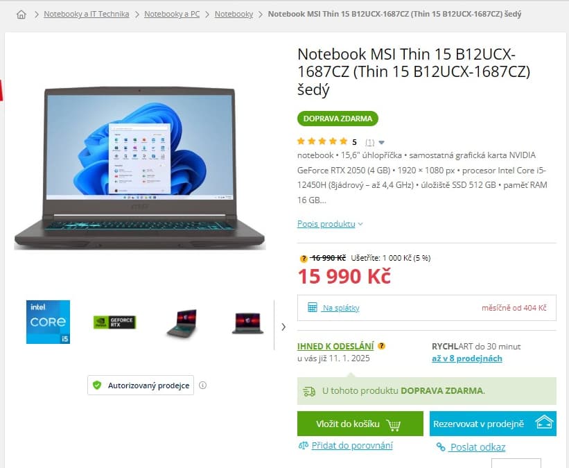 MSI i5 4,4GHz, 16GB RAM, 4GB Nvidia, 15,6"