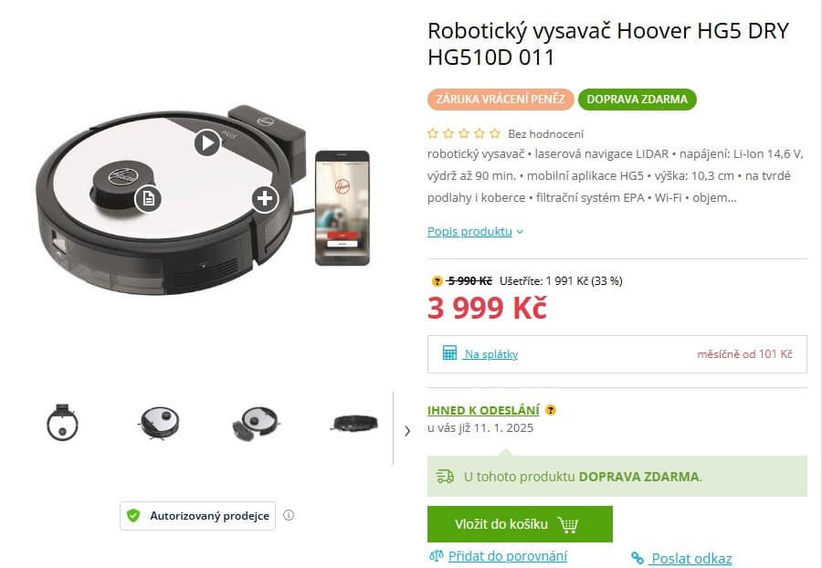 Robotický laser vysavač Hoover