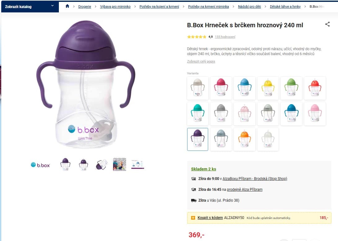 Hrneček s brčkem b.box 240 ml