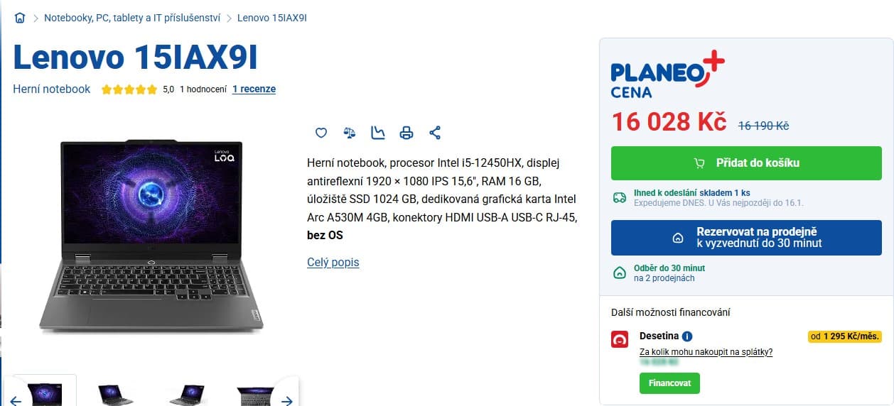 Lenovo i5 4,4GHz, 16GB RAM, 4GB grafika