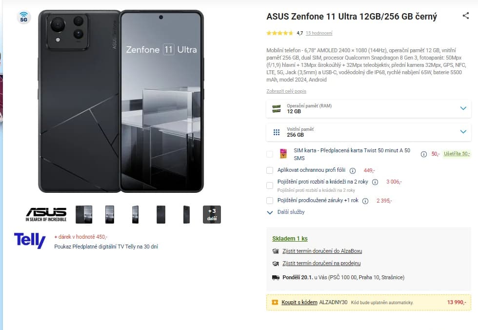 Asus 8x 3,3GHz, 12GB RAM, 6,78", NFC