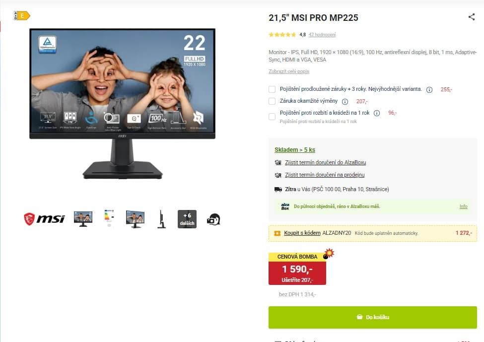 PC monitor MSI Pro 21,5", 100 Hz
