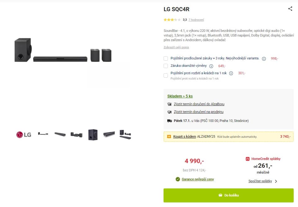 Soundbar LG 4.1, 220W, subwoofer