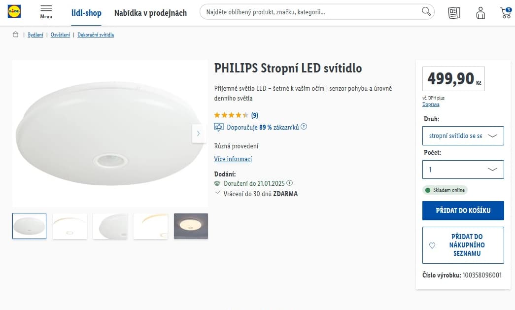LED stropní světlo Philips, pohyb, 100W, 1700lm