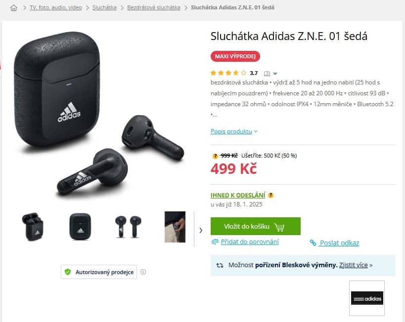 BT sluchátka Adidas, 25 hodin