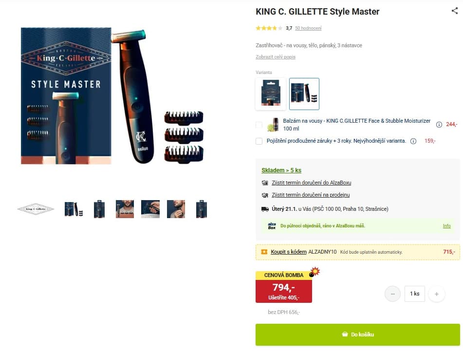 Aku zastřihovač na vousy a tělo Gillette King
