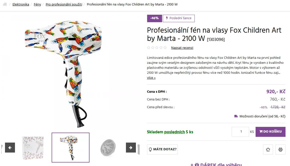 Profesionální fén Fox, ionizace, 3 teploty