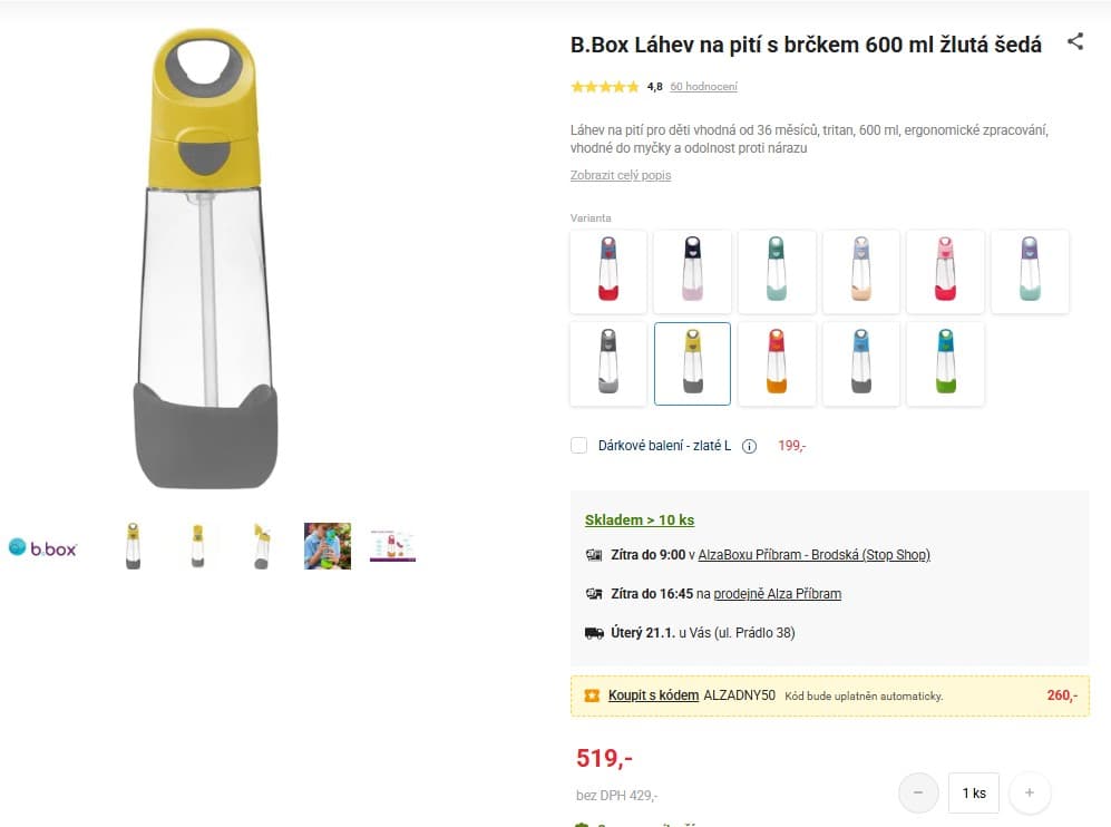 Láhev na pití s brčkem b.box 600 ml 