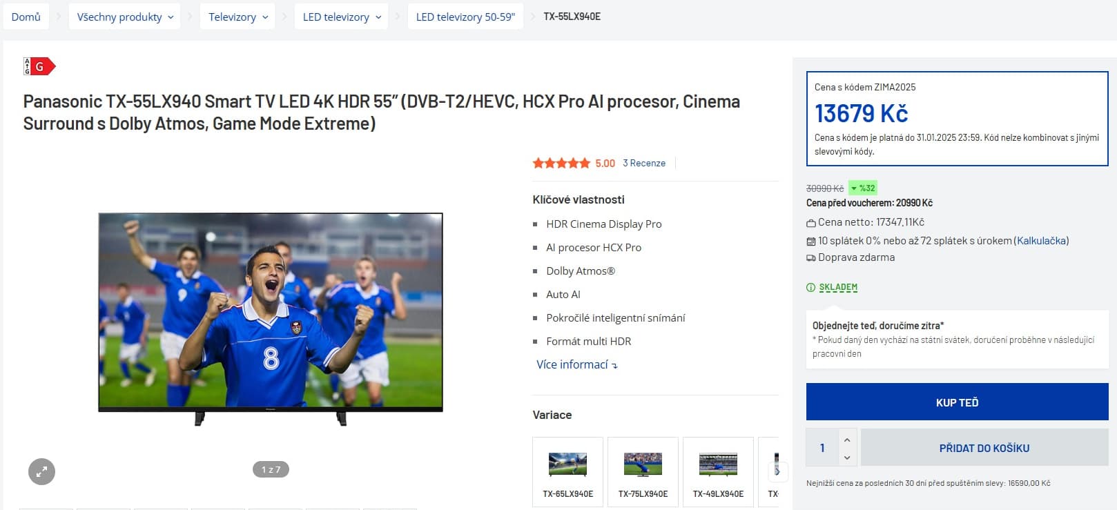 4K Smart TV, Atmos, 120Hz, 139cm, Panasonic
