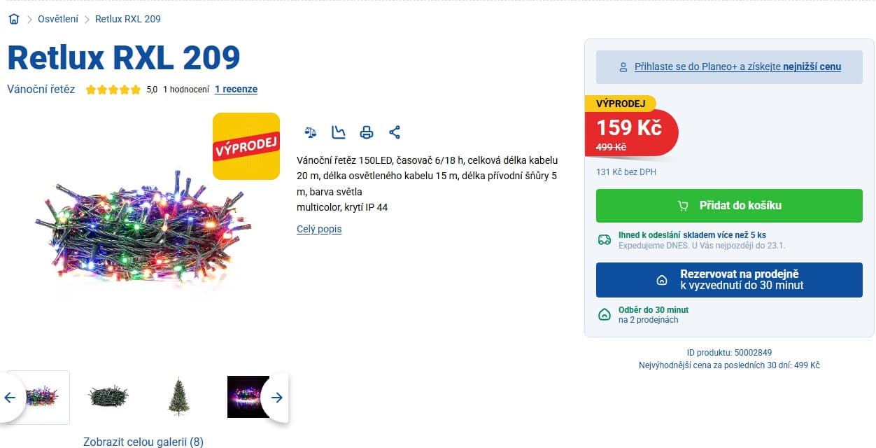 Vánoční řetěz Retlux, 150 LED, 20 m