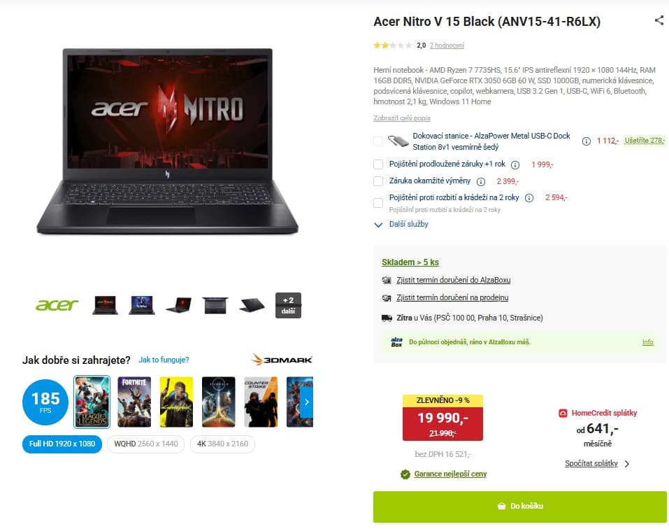 Acer 4,75GHz, 16GB RAM, Nvidia 6GB, 15,6"
