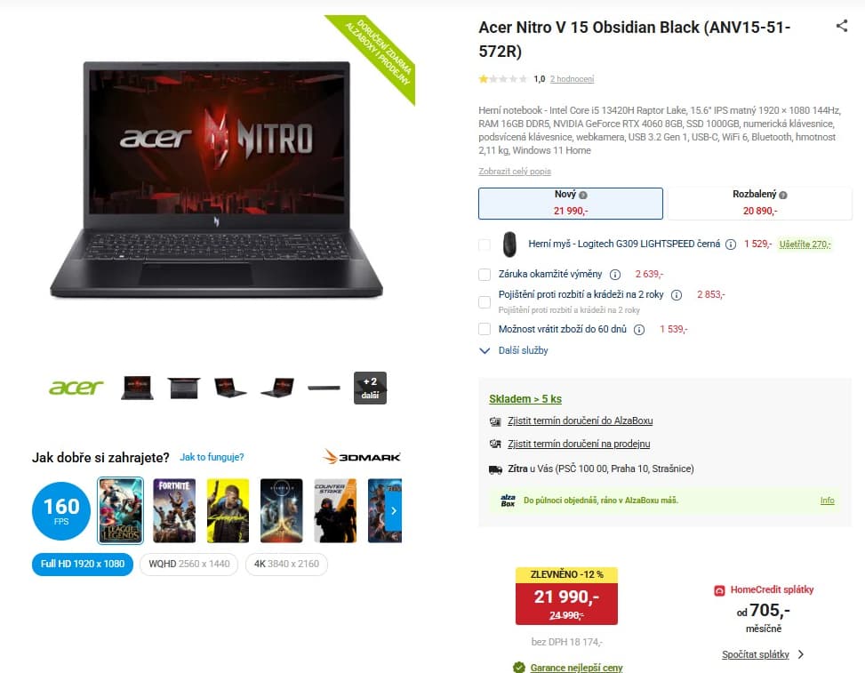 Acer i5 4,6GHz, 16GB RAM, Nvidia 8GB, 15,6"