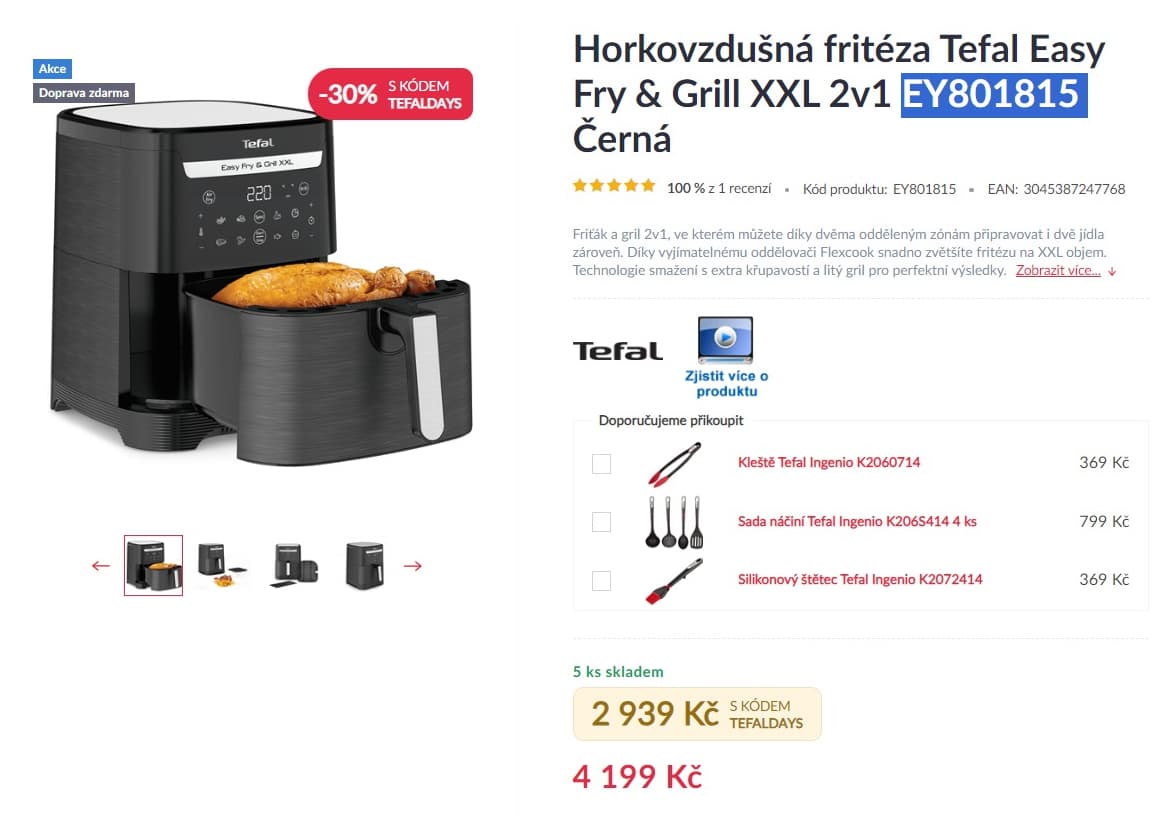 Horkovzdušná fritéza Tefal 6,5l. gril