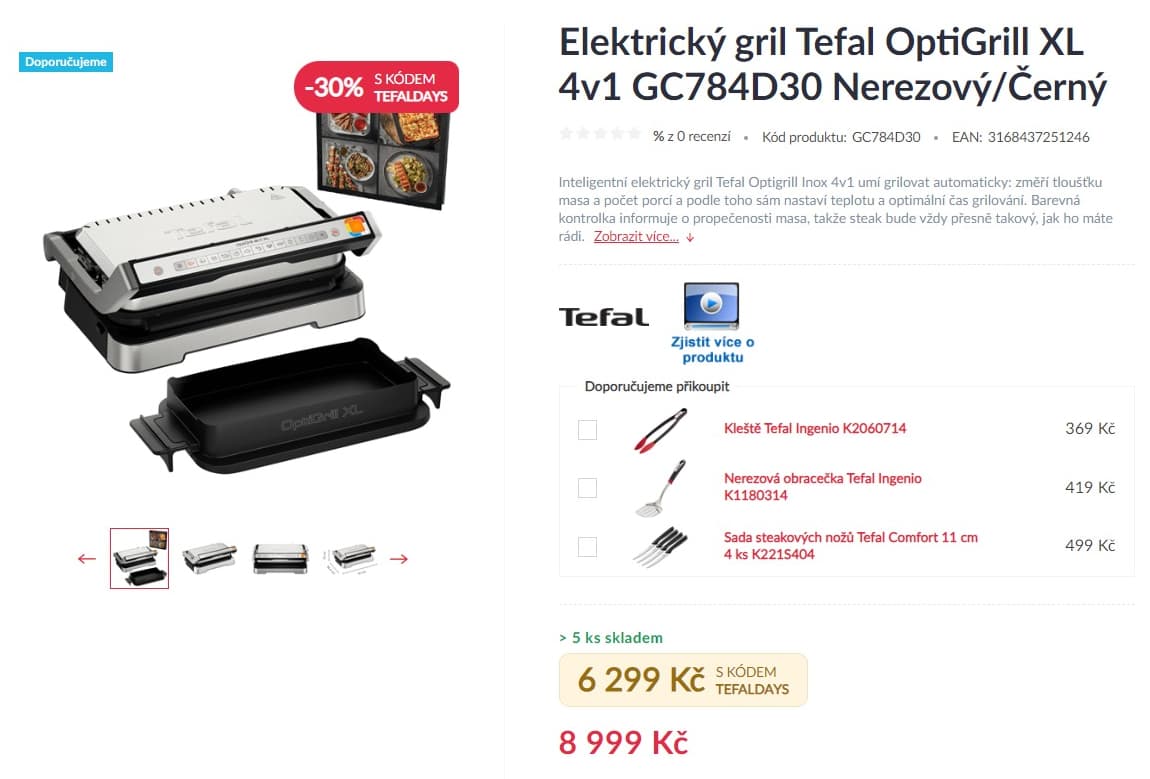 Gril Tefal 4v1 40x20cm, mísa, 12 programů